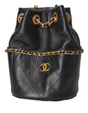 Chanel - Shiny Lambskin Quilted Chain Bucket Bag Black