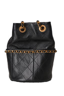 Chanel - Shiny Lambskin Quilted Chain Bucket Bag Black