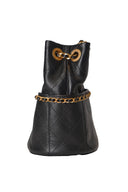 Chanel - Shiny Lambskin Quilted Chain Bucket Bag Black