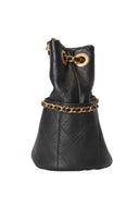 Chanel - Shiny Lambskin Quilted Chain Bucket Bag Black
