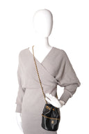 Chanel - Shiny Lambskin Quilted Chain Bucket Bag Black