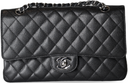 Elevate your style with the Authentic Chanel Classic Flap Bag – Medium Black Caviar, featuring diamond quilting and silver hardware.