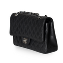 Elegant Authentic Chanel Classic Flap Bag – Medium Black Caviar with silver hardware and signature diamond quilting.