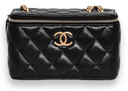 Chanel - Lambskin Enamel Pearl Quilted Small Vanity Case Chain Black (Pre-Owned)
