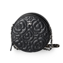 Chanel - Camellia Embossed Coin Purse Black Lambskin Silver Hardware (Pre-Owned)